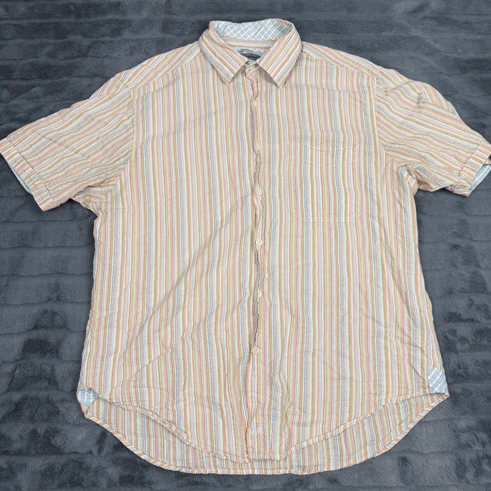 Johnston & Murphy Mens Large Tailored Fit Striped Short Sleeve Button Down Shirt